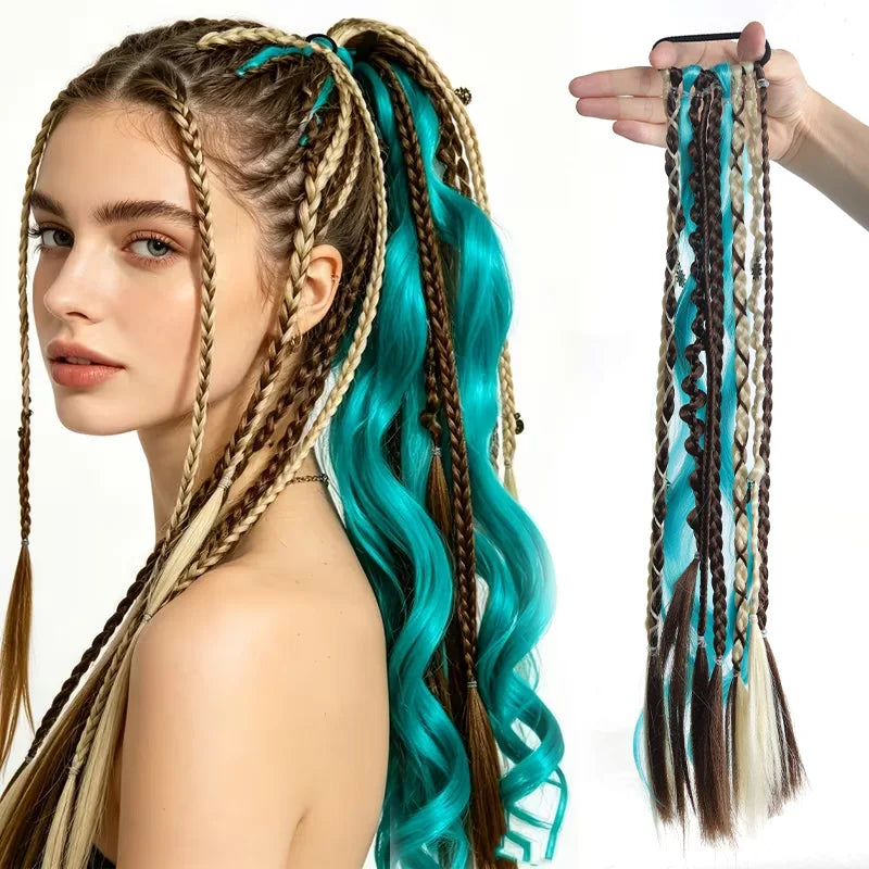 Colorful Ombre Braided Ponytail Extension for Cosplay and Parties