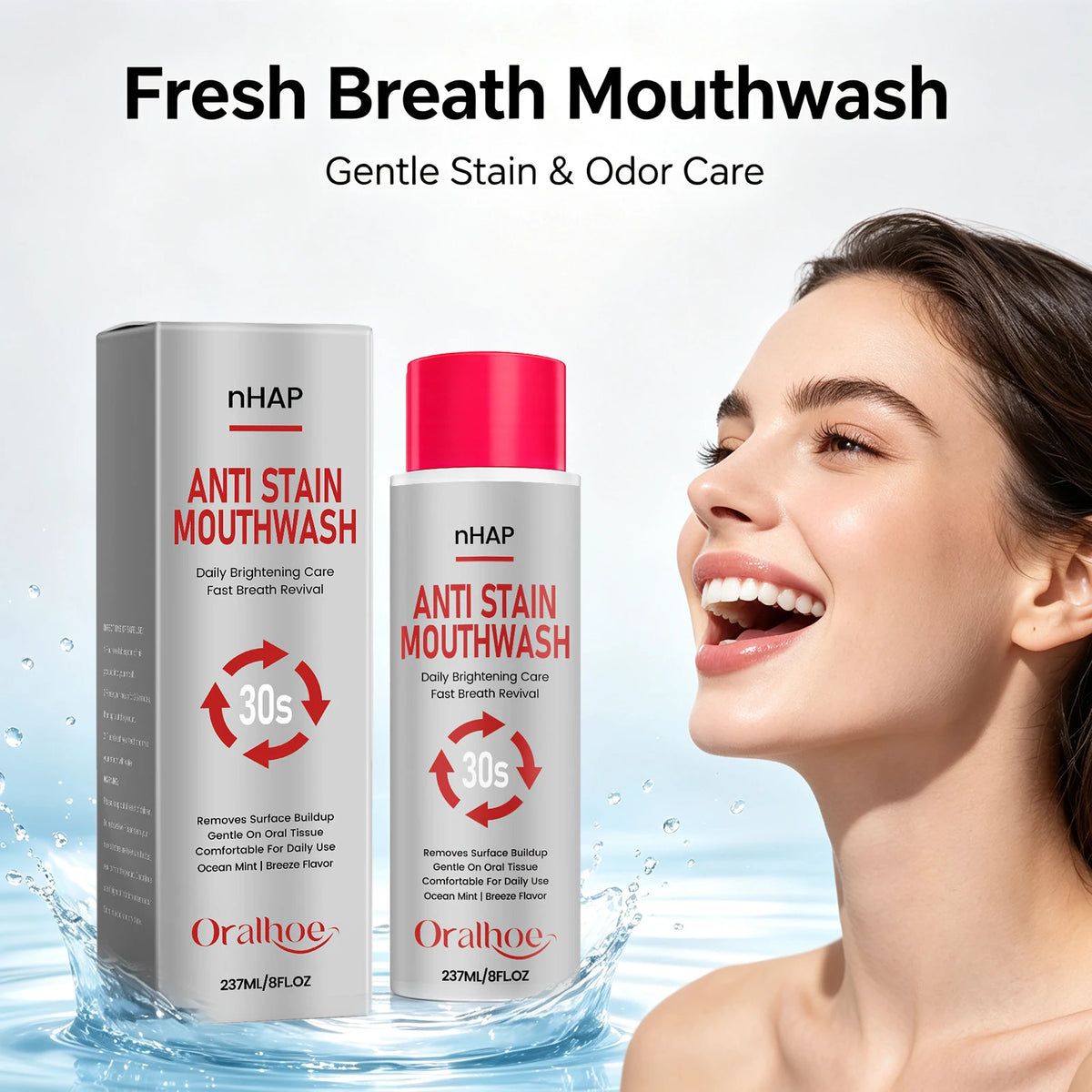 Anti-Stain Whitening Mouthwash for Fresh Breath and Plaque Removal