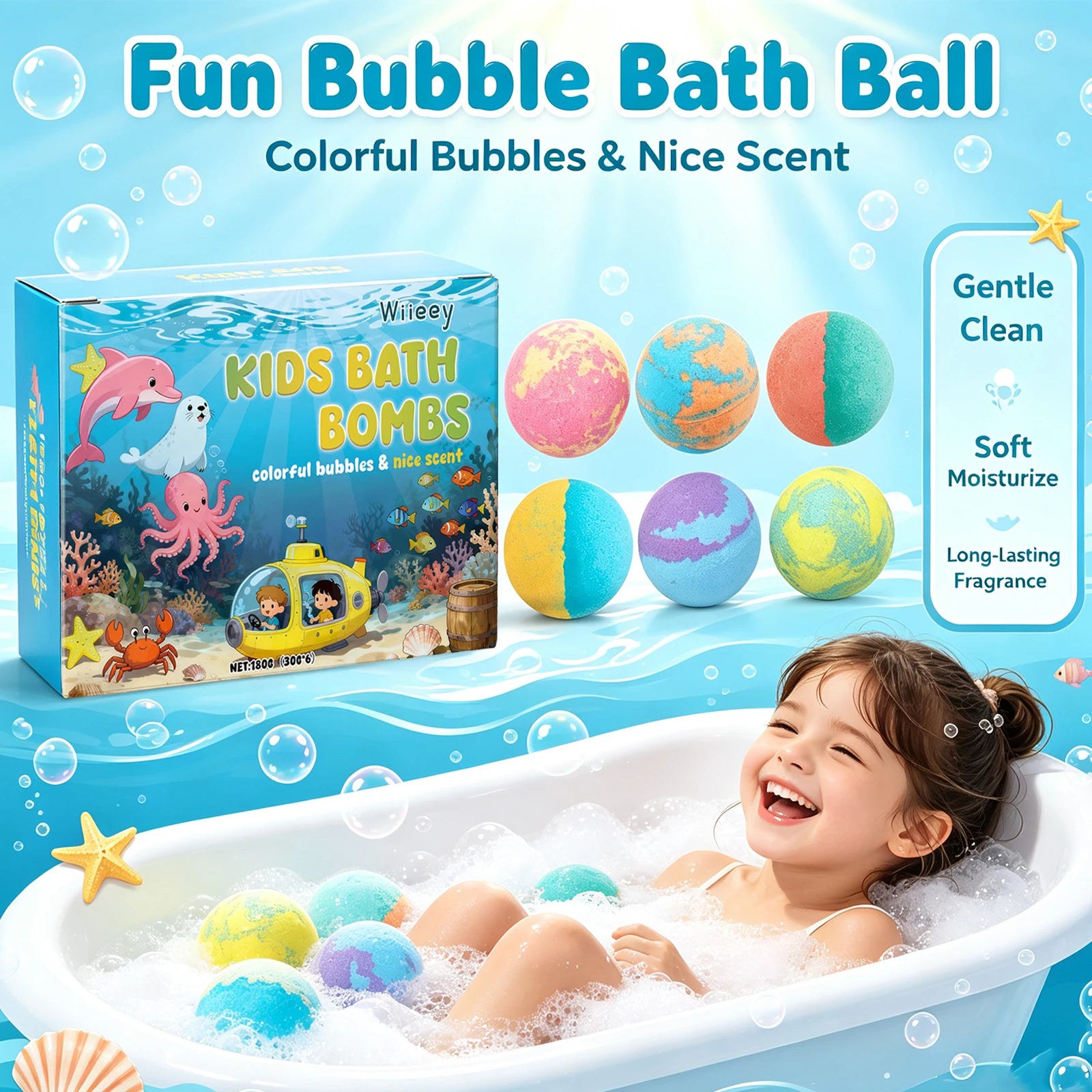 Moisturizing Fizzy Bath Bombs for Kids Gentle Skin Cleansing Gift Set - 4