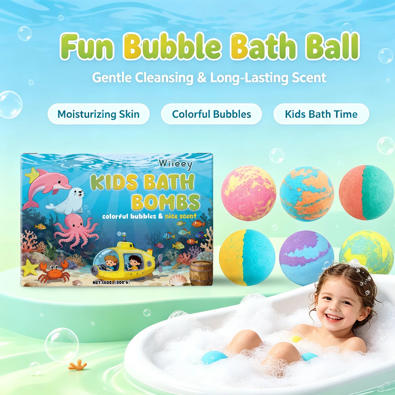 Moisturizing Fizzy Bath Bombs for Kids Gentle Skin Cleansing Gift Set - 5