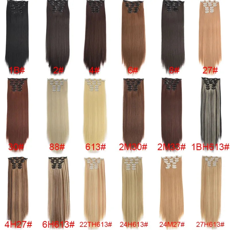 24 Inch Long Straight Synthetic Clip-In Hair Extensions