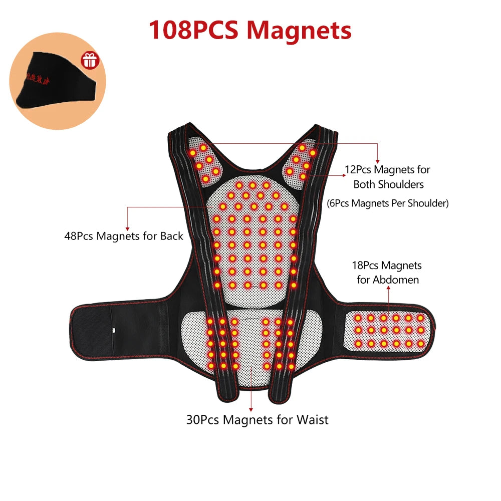 Self-Heating Tourmaline Magnetic Back and Shoulder Support Brace - 24