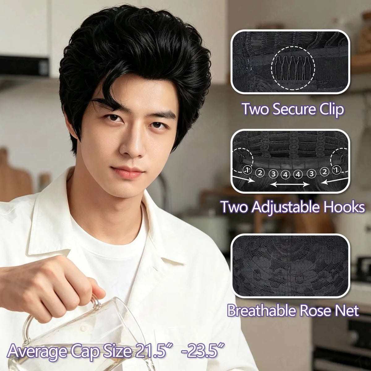 Short Black Rock Star Costume Wig for Men’s Cosplay and Disco Parties