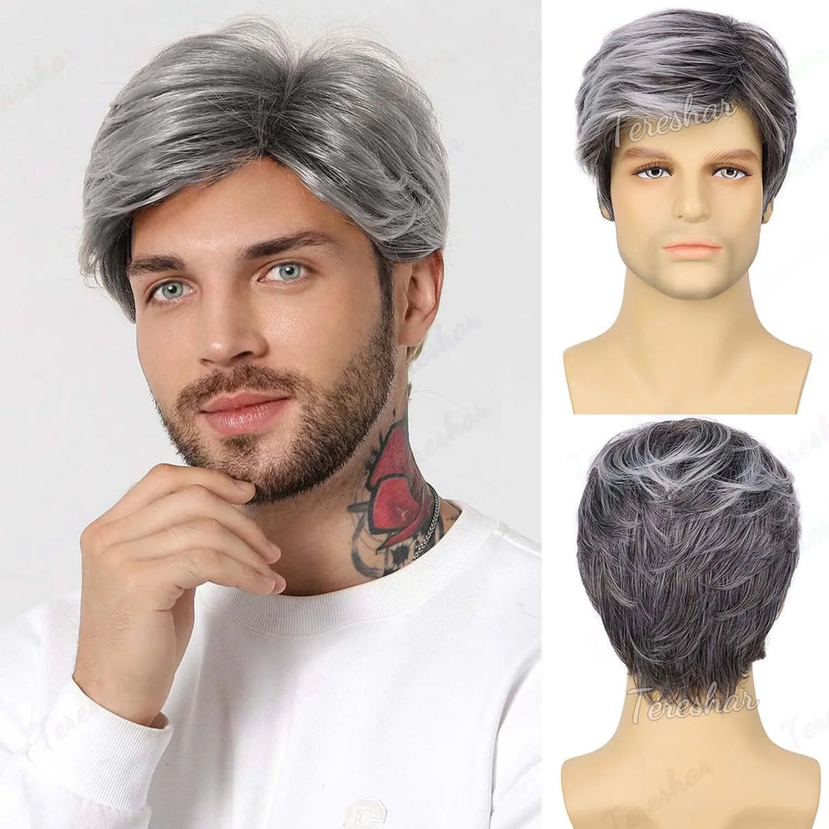 Short Straight Natural Look Synthetic Wig for Men Daily or Costume Wear