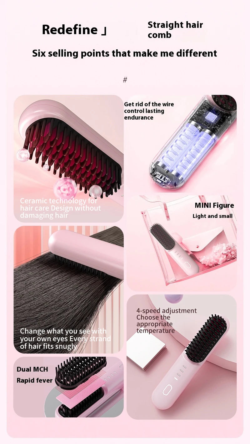 Fast Heating Cordless Hair Straightening Brush for Smooth Frizz-Free Hair - 8