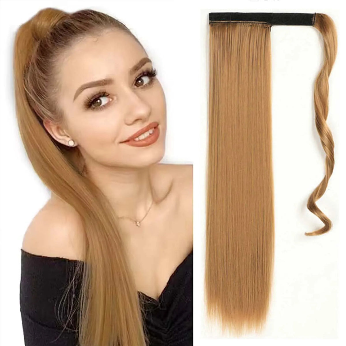 24 Inch Long Straight Wrap Around Ponytail Hair Extension for Women