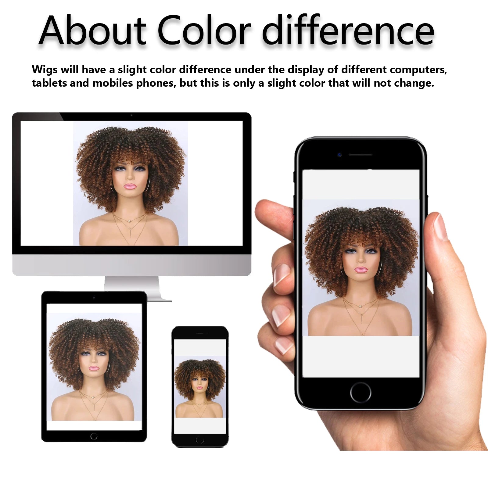 Short Kinky Curly Afro Wig with Bangs for Daily Wear - 7