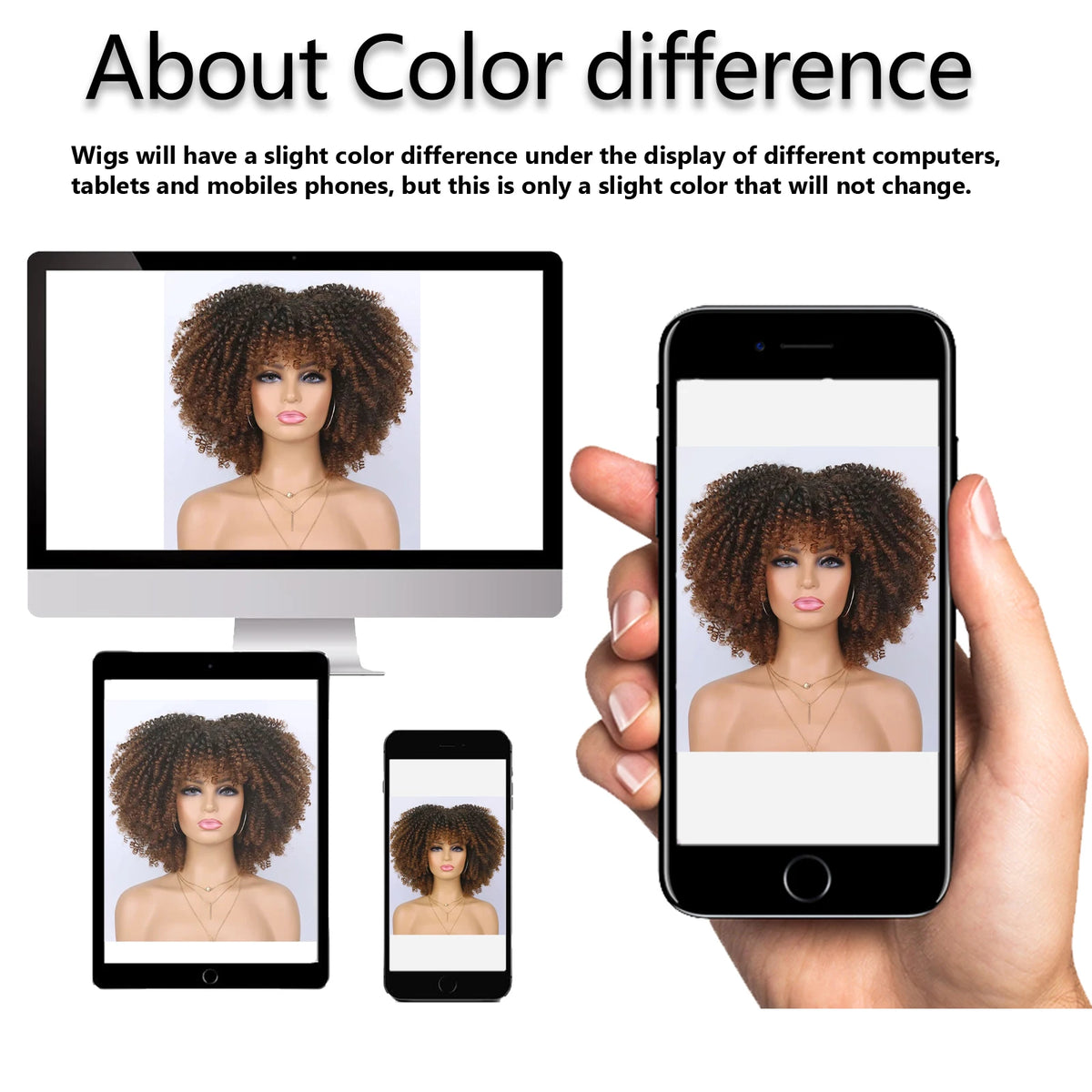 Short Kinky Curly Afro Wig with Bangs for Daily Wear