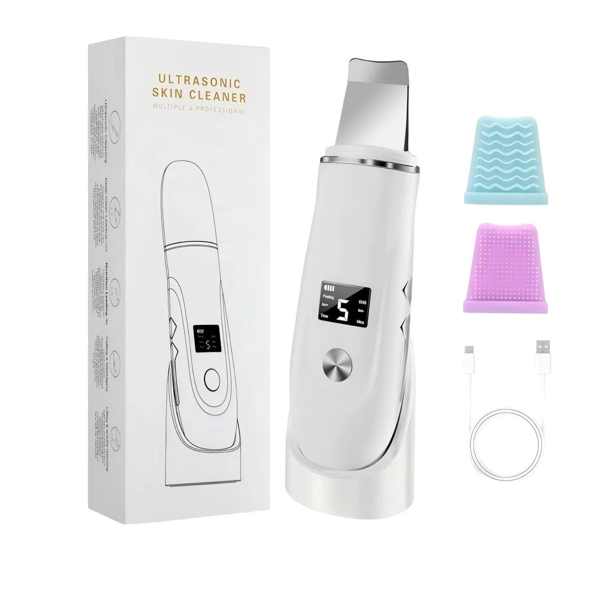 Ultrasonic Facial Skin Scrubber and Pore Cleansing Spatula Device
