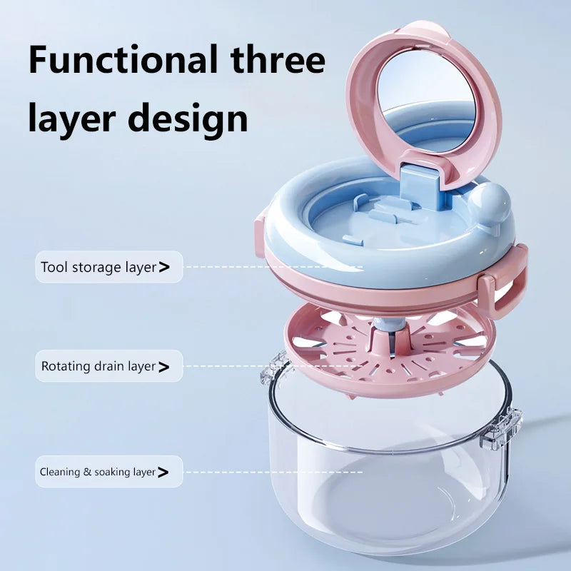 Portable Denture Cleaning Case with Rotary Brush and Storage Tray