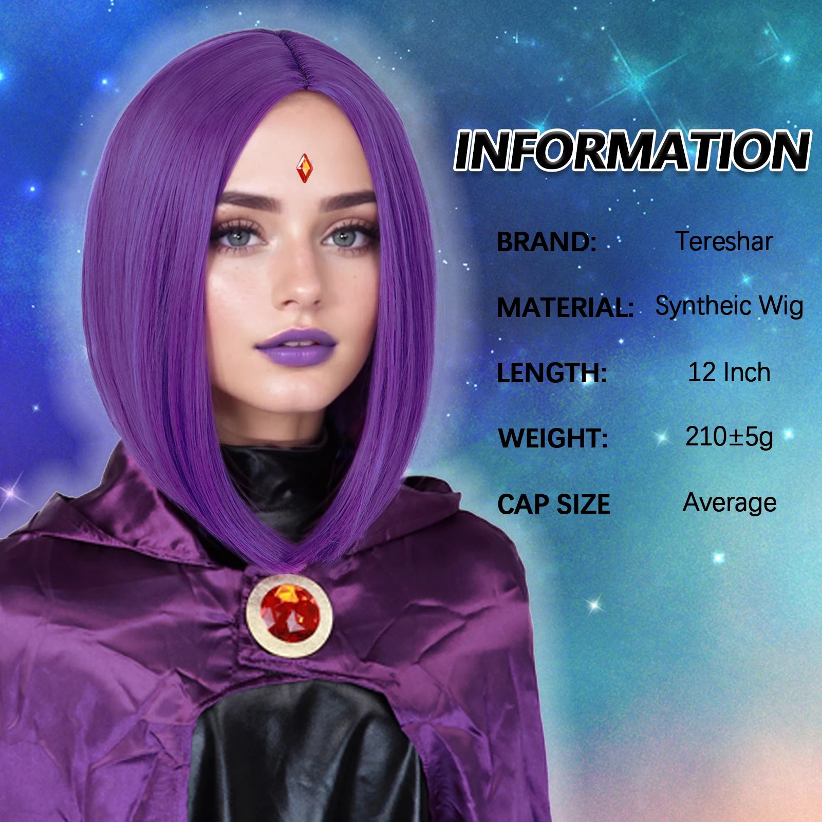 Short Straight Purple Bob Wig for Halloween Cosplay and Costume Parties - 2