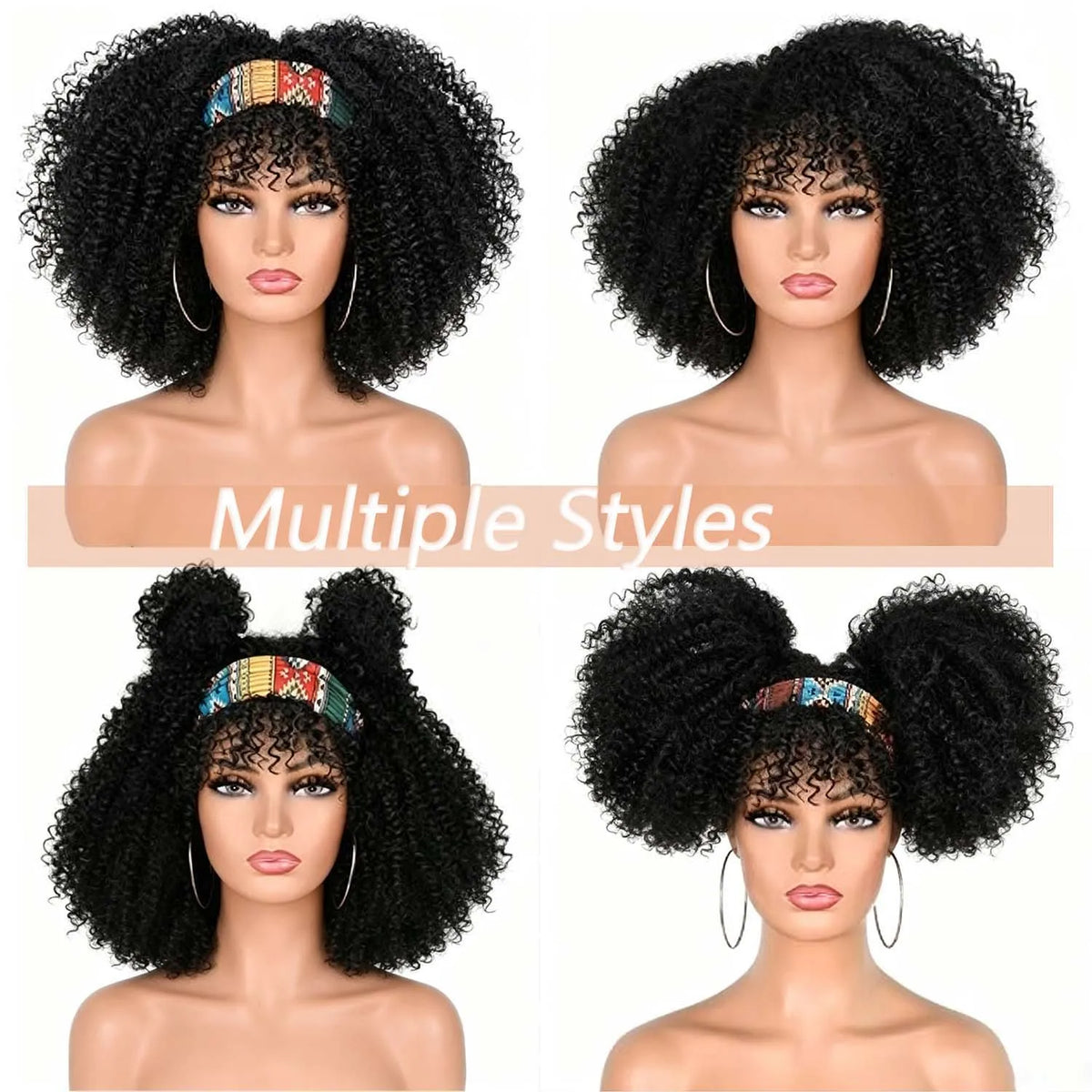 Short Curly Afro Wig with Bangs for Daily Wear