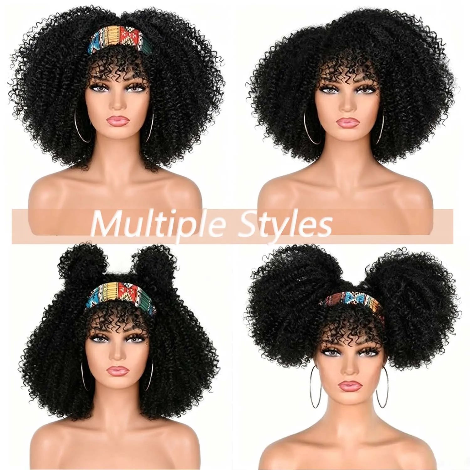 Short Curly Afro Wig with Bangs for Daily Wear - 6