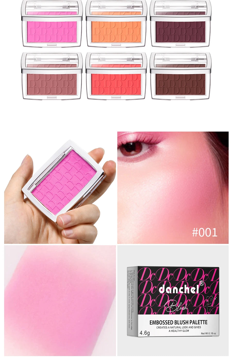 Embossed Matte Face Blush Palette with Professional Application Brush - 13