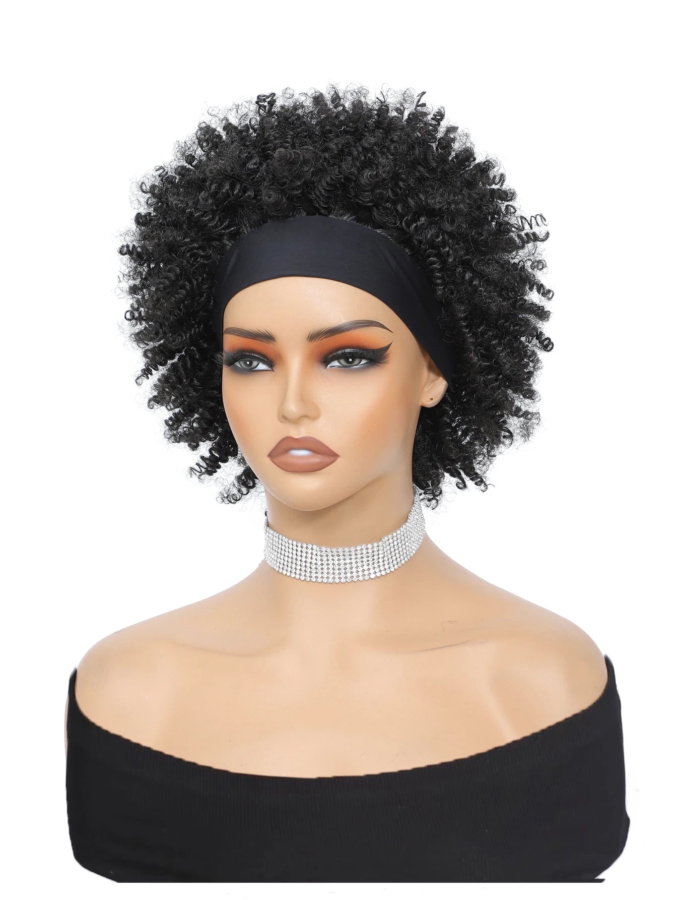 Short Curly Afro Headband Wig for Women - 4