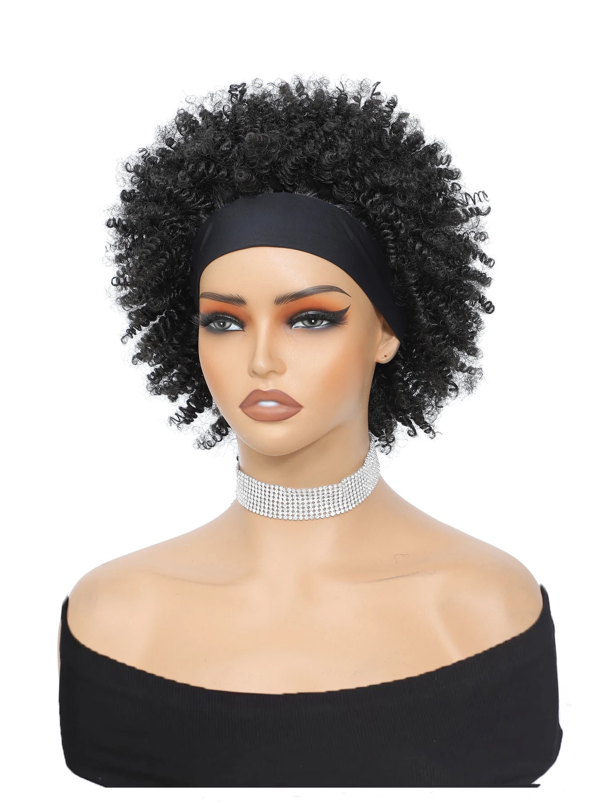 Short Curly Afro Headband Wig for Women