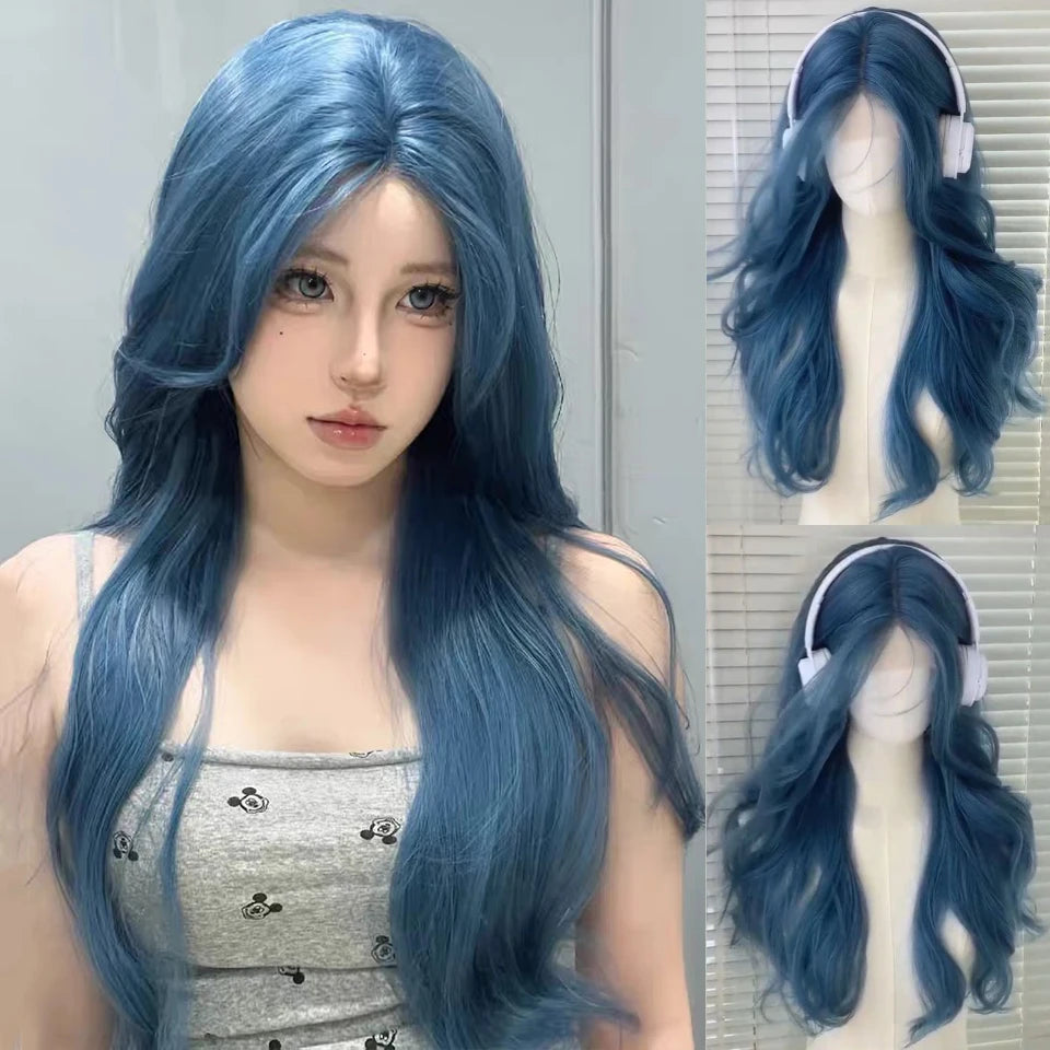 Long Wavy Blonde Cosplay Wig with Bangs