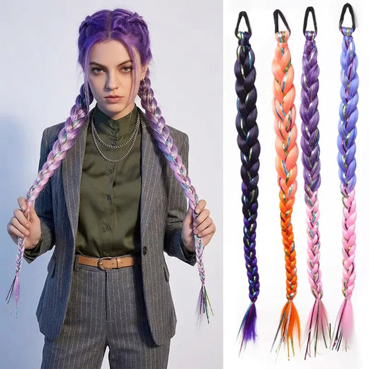 Glitter Braided Ponytail Extensions for Parties and Cosplay