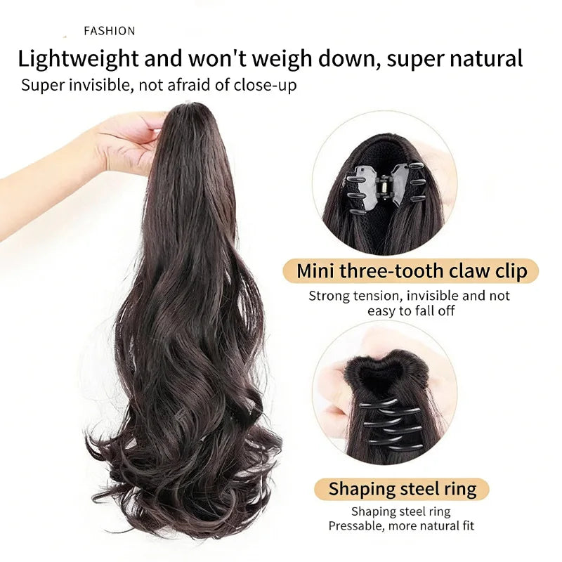 20-Inch Long Wavy Claw Clip Ponytail Extension - 4