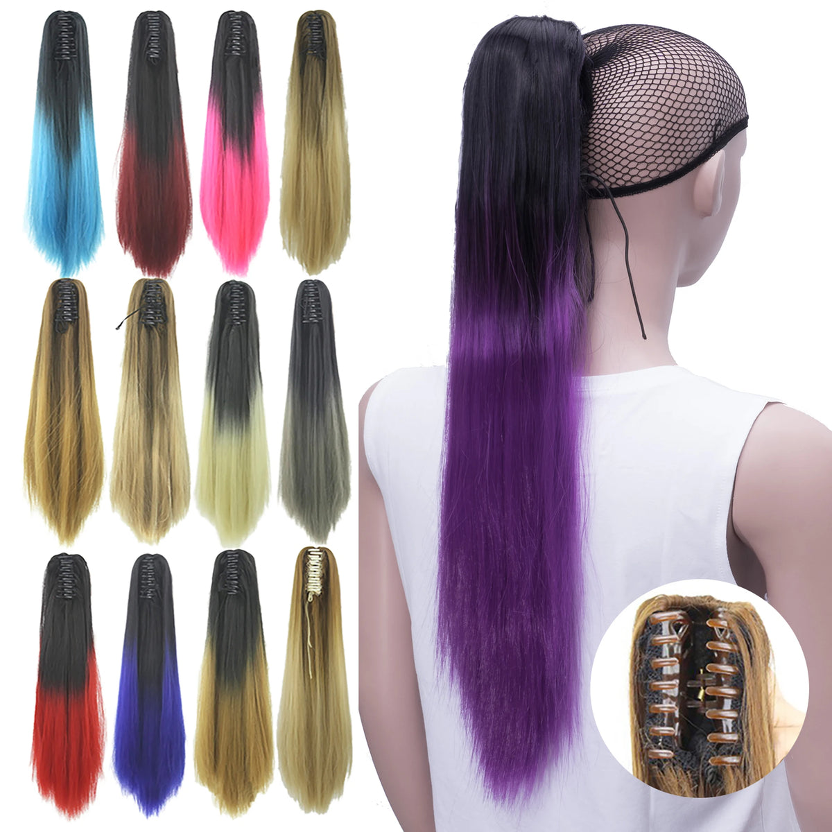 24-Inch Straight Ombre Claw Clip Ponytail Extension