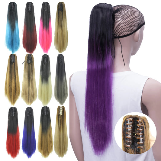 24-Inch Straight Ombre Claw Clip Ponytail Extension
