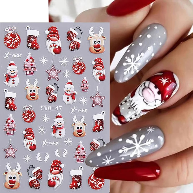 Festive Christmas Cartoon Self-Adhesive Nail Art Decal Stickers