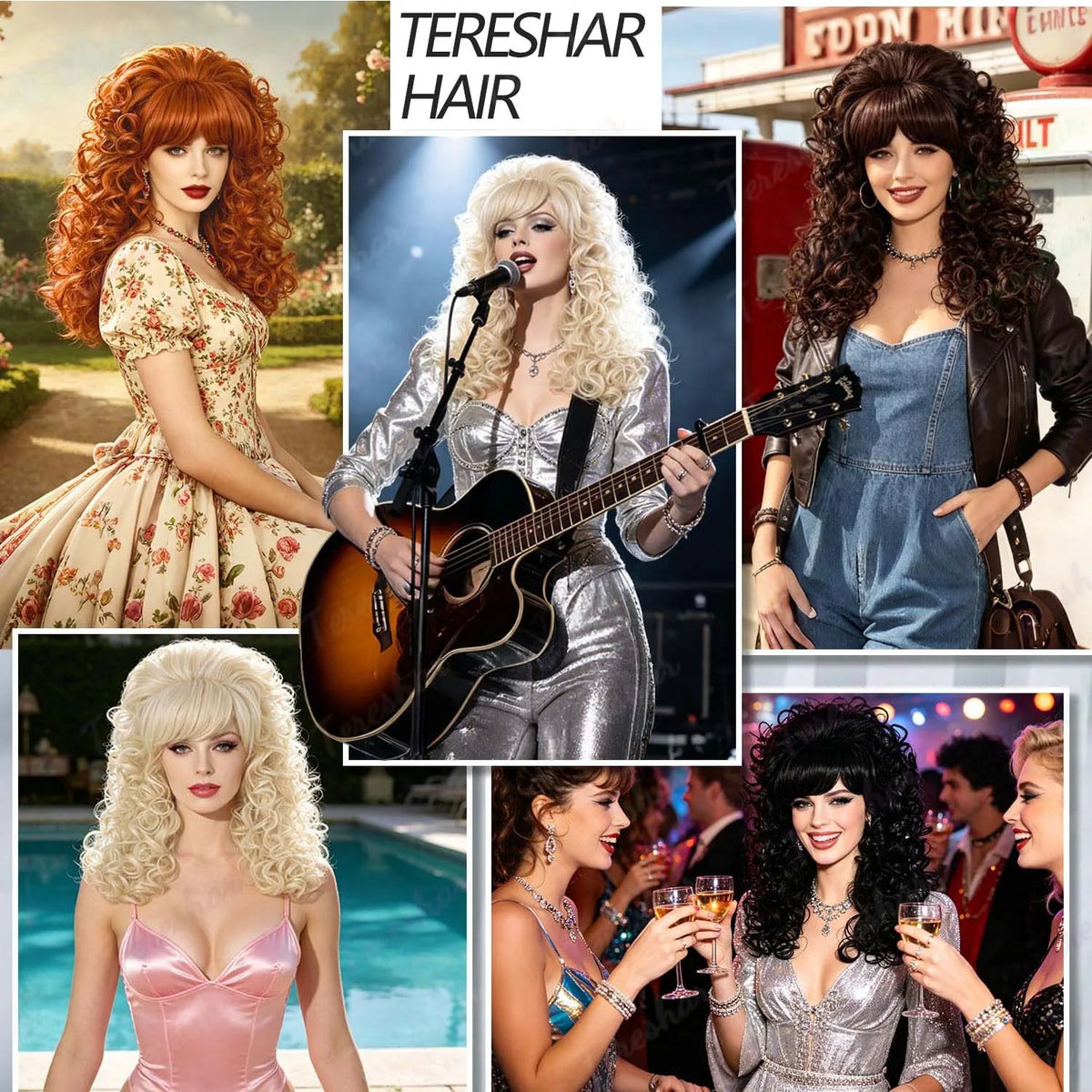 Voluminous Retro Curly Wig for 80s Parties and Vintage Cosplay