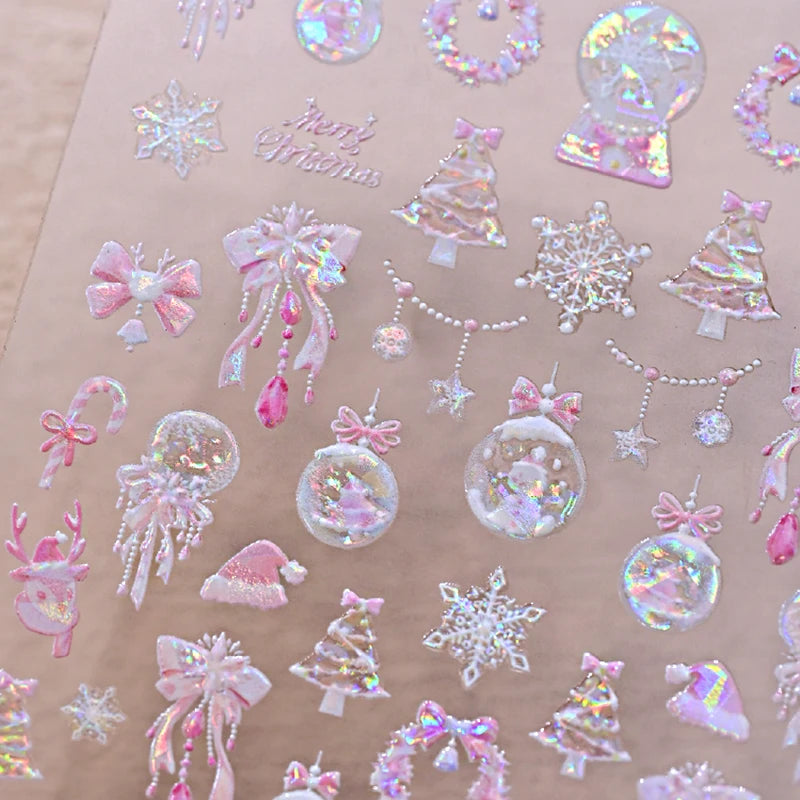 Festive 3D Christmas Nail Art Stickers for Holiday Manicure Decorations