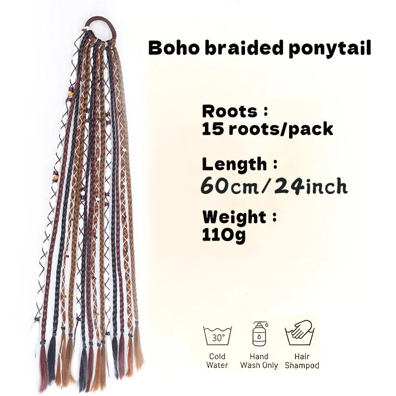 Bohemian Braided Ponytail Extension for Women Hippie Style Hair Accessory - 7