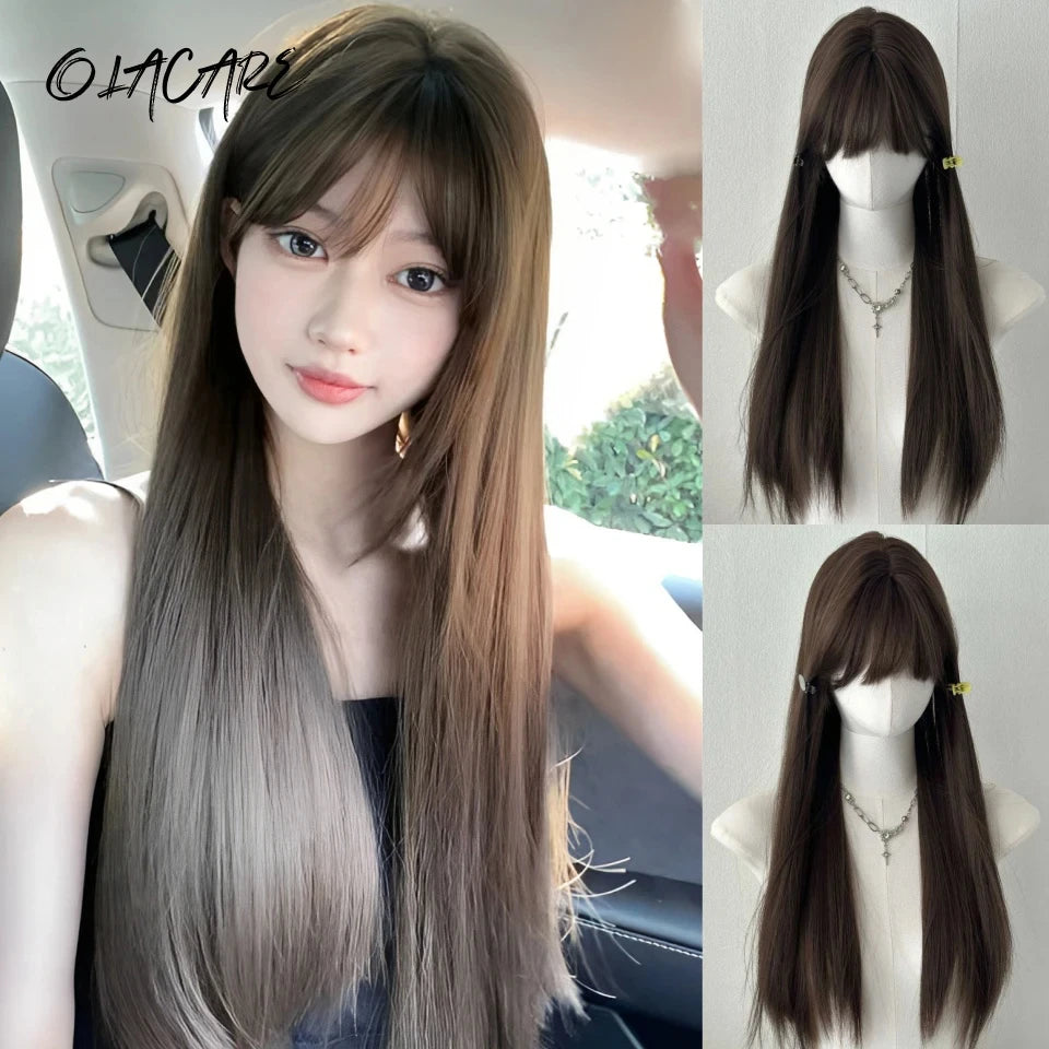 Long Straight Blue Synthetic Cosplay Wig for Halloween and Costume Parties - 52
