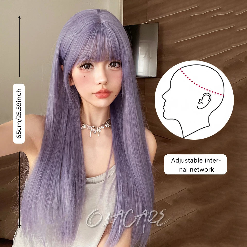 Long Straight Synthetic Wig with Bangs for Cosplay and Parties - 3