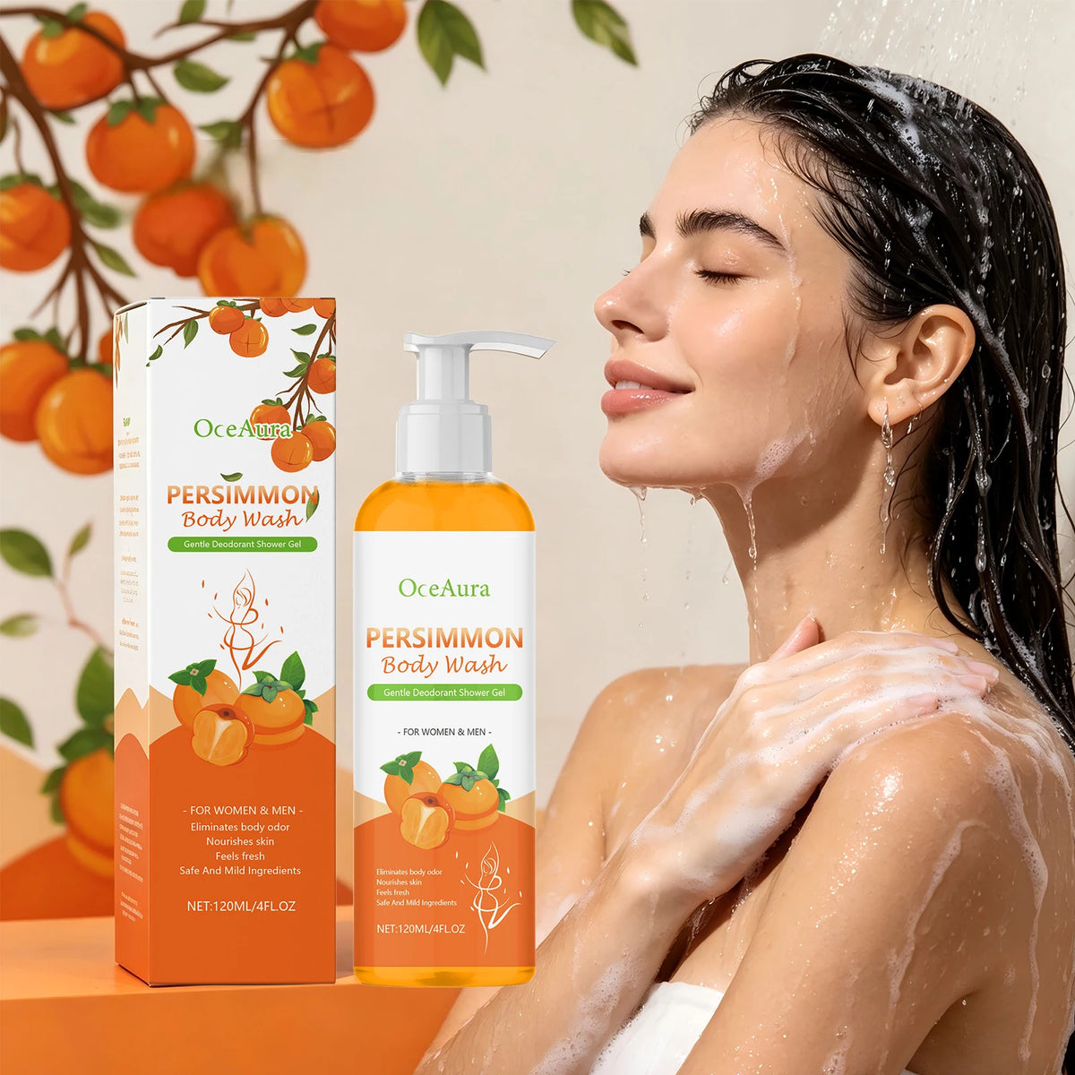 Persimmon Exfoliating Body Wash for Natural Odor Removal and Oil Control