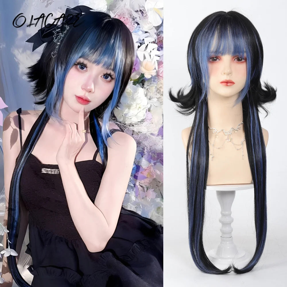 24 Inch Long Pink Cosplay Wig with Bangs - 42