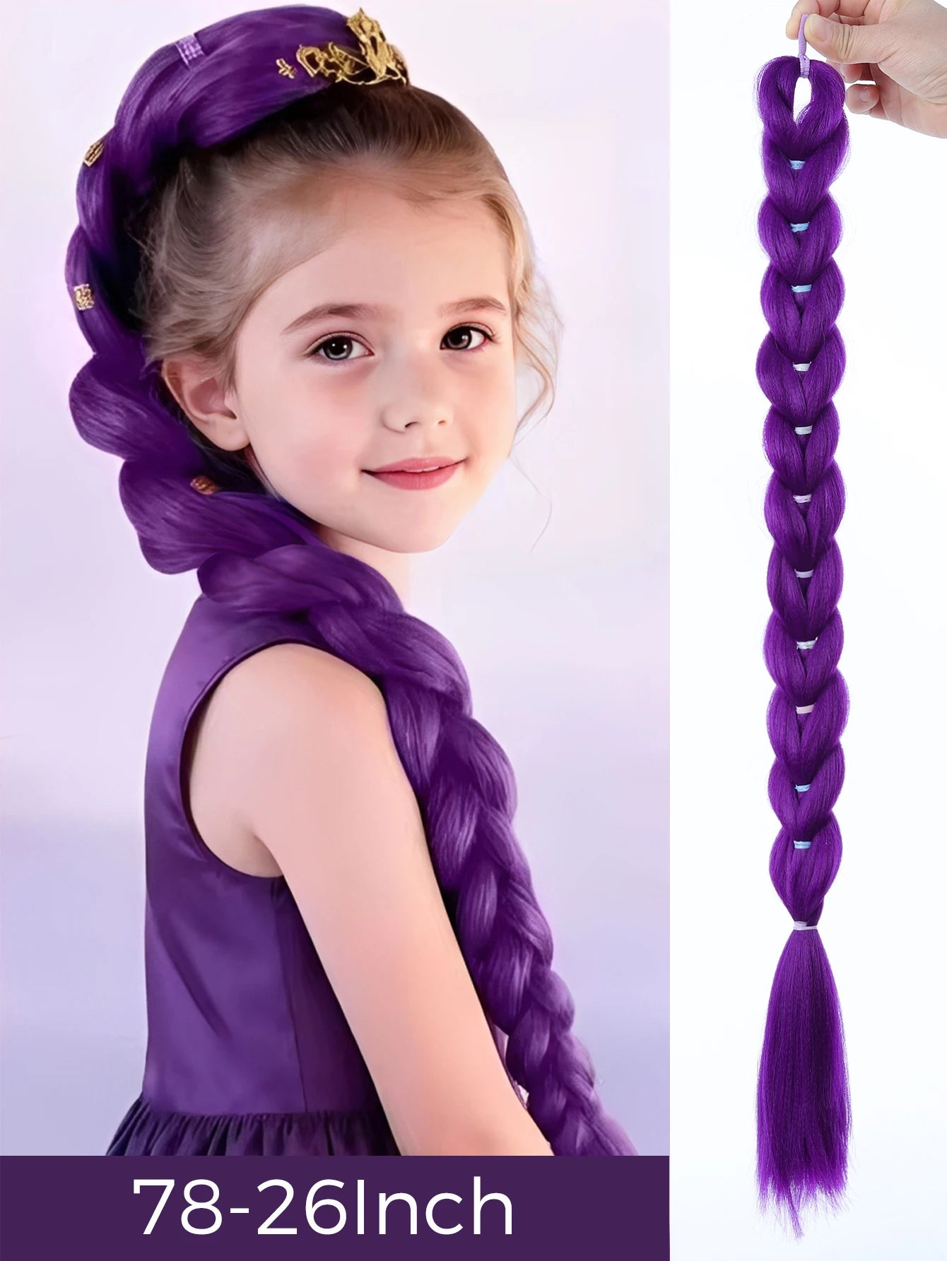 32-Inch Braided Purple Ponytail Extension with Shimmering Tinsel - 34