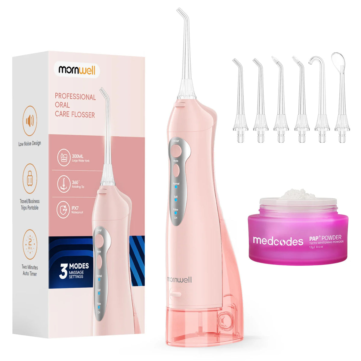 Cordless Water Flosser with 3 Modes and 6 Nozzles for Oral Hygiene