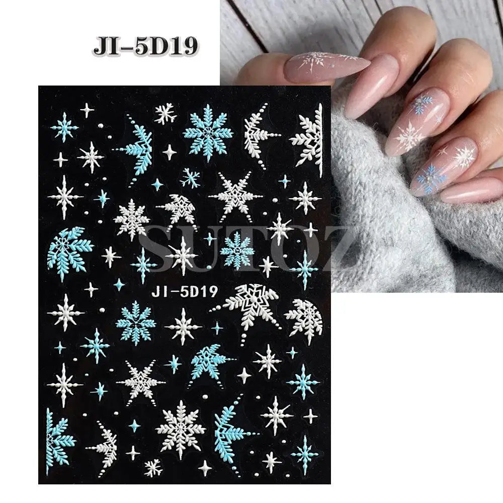 5D Embossed Christmas Nail Art Stickers for Winter Holiday Manicures - 25