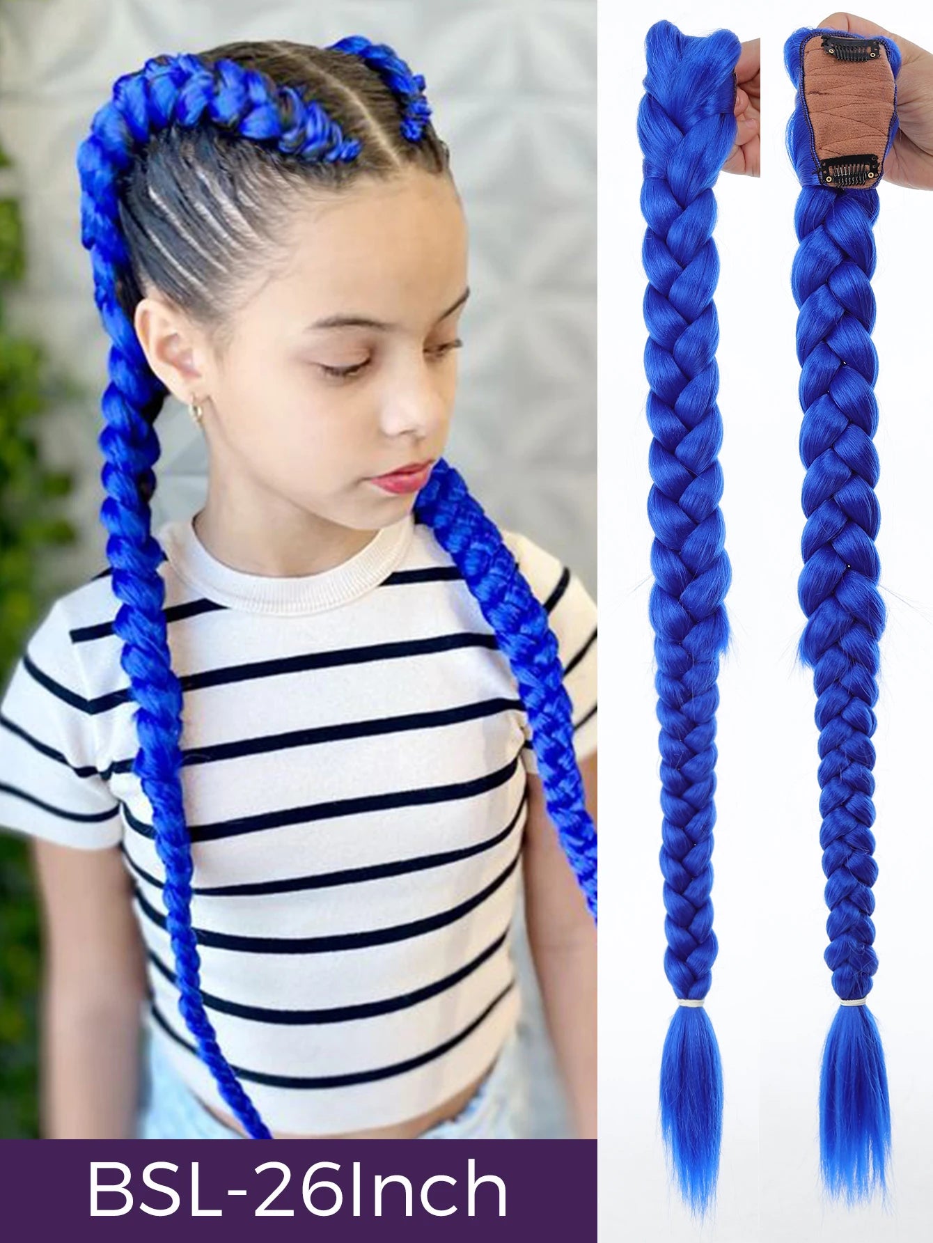 32-Inch Braided Purple Ponytail Extension with Shimmering Tinsel - 29