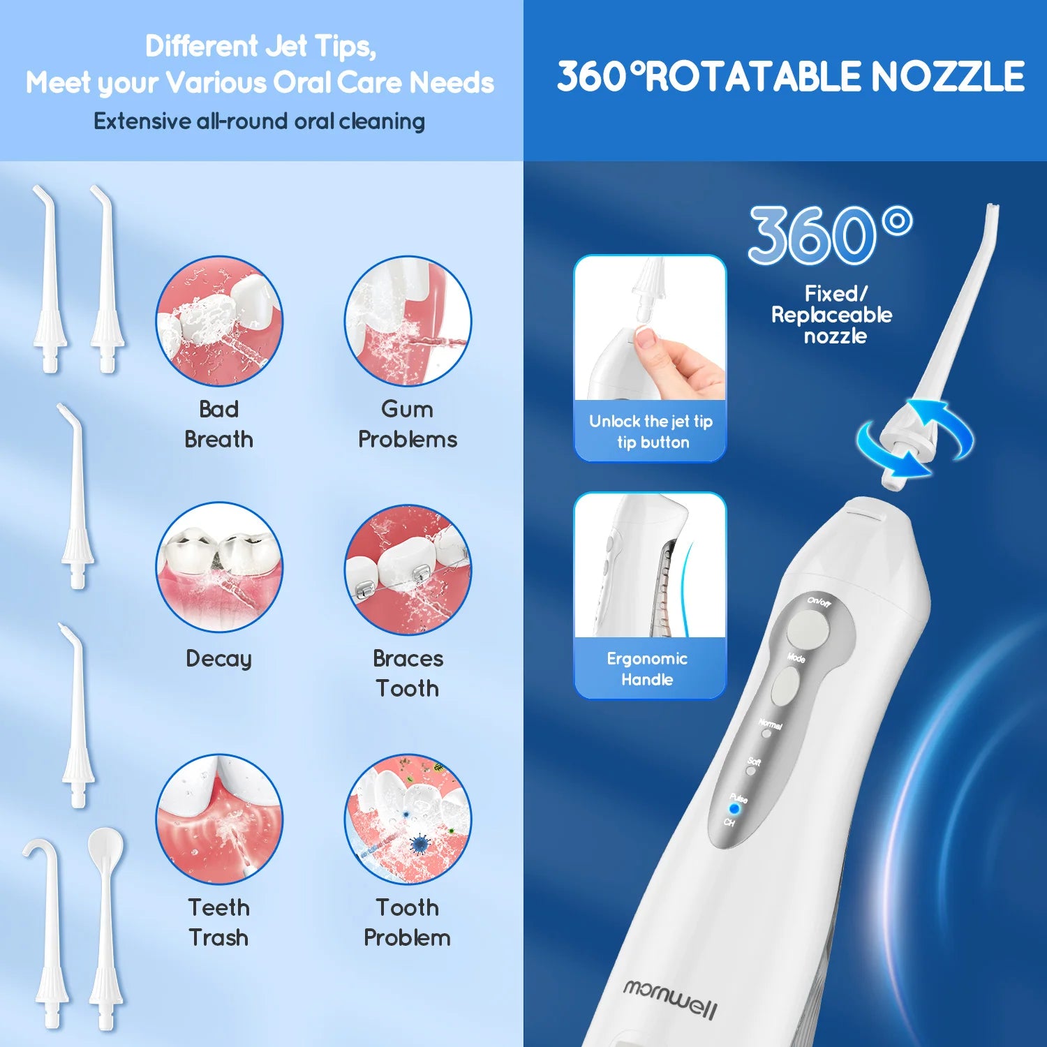 Portable Cordless Water Flosser with 6 Tips and 3 Modes for Teeth Cleaning - 4