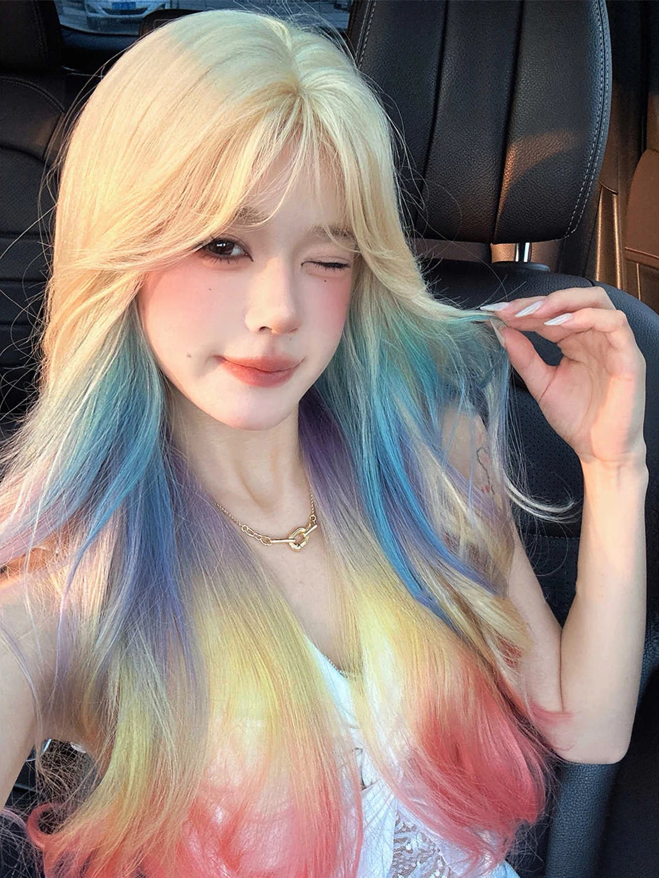 Long Rainbow Ombre Curly Wig for Cosplay and Parties - 10