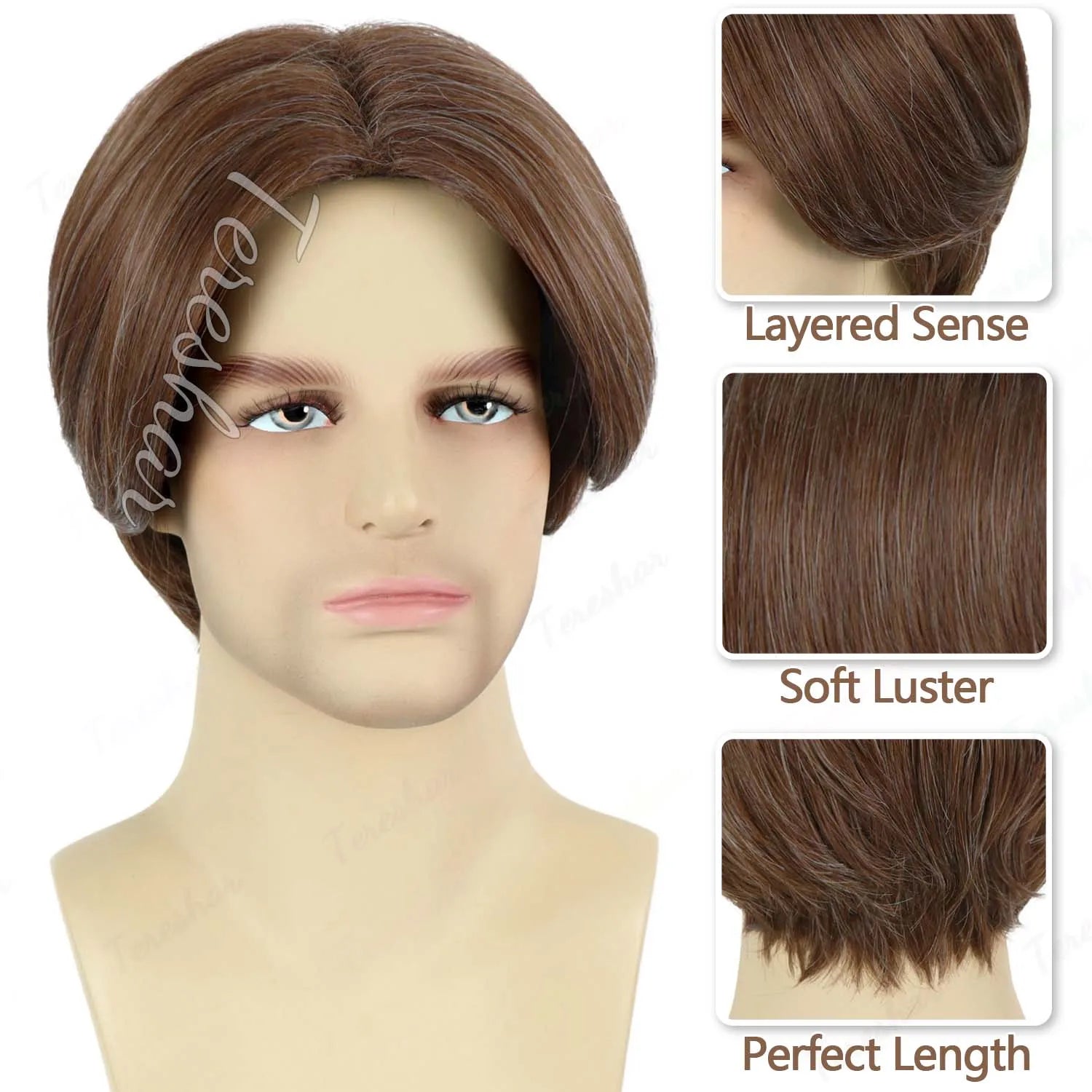 Short Straight Layered Men's Wig for Cosplay Party and Daily Wear - 4