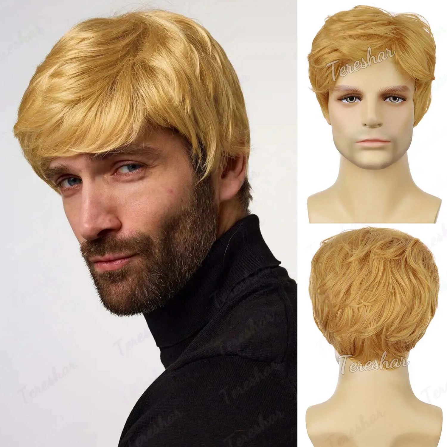 Short Straight Natural Look Synthetic Wig for Men Daily or Costume Wear - 9