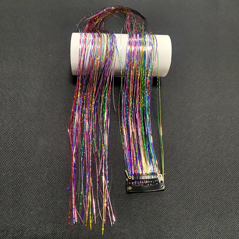 Rainbow Glitter Tinsel Hair Extensions Clip In for Party and Daily Style