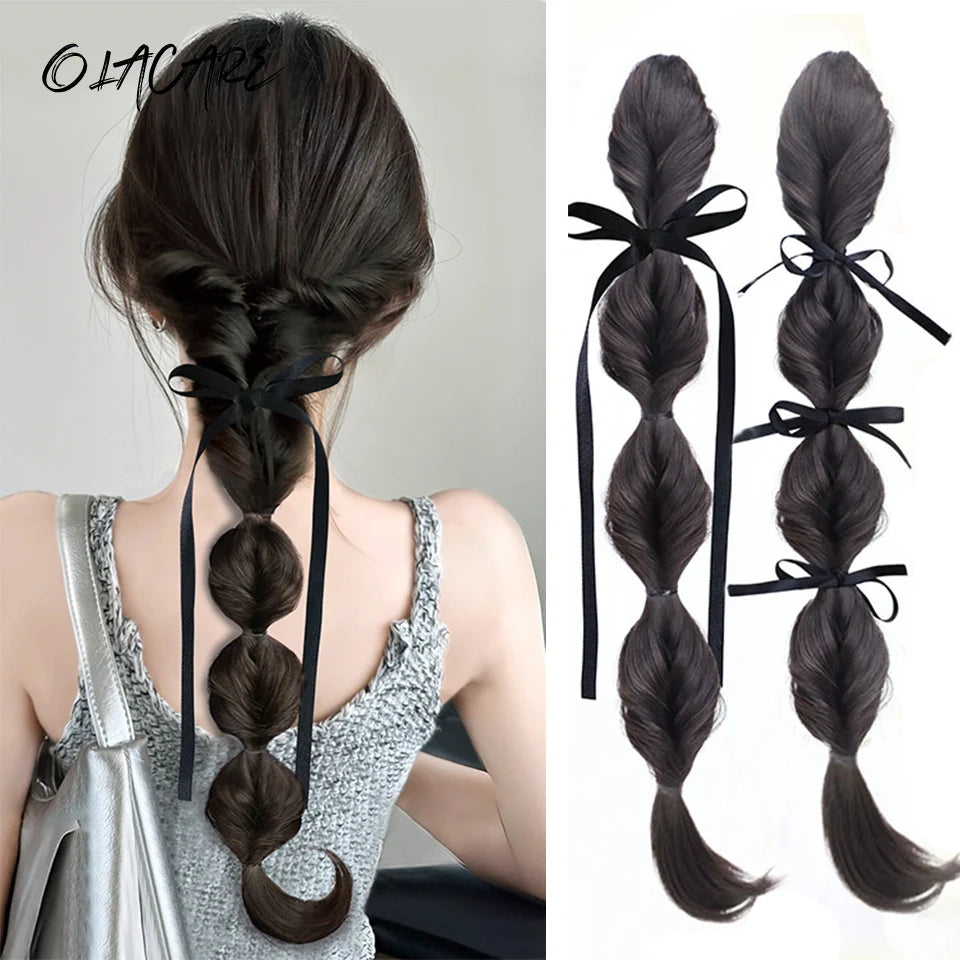 Long Clip-In Bubble Braid Ponytail Hair Extension for Daily Styling - 1