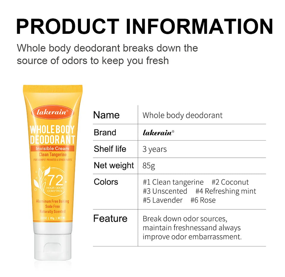 72-Hour Invisible Whole Body Deodorant Cream for All-Day Freshness - 15