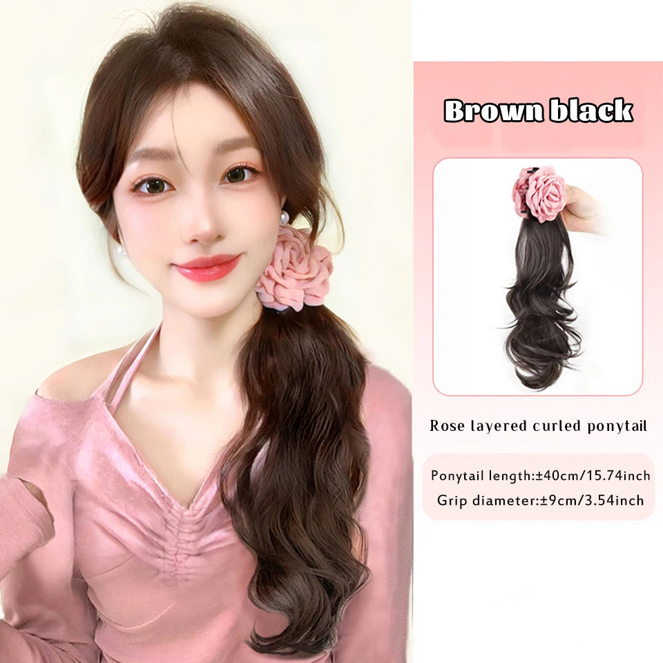 Wavy Ponytail Hair Extension with Rose Clip - 16