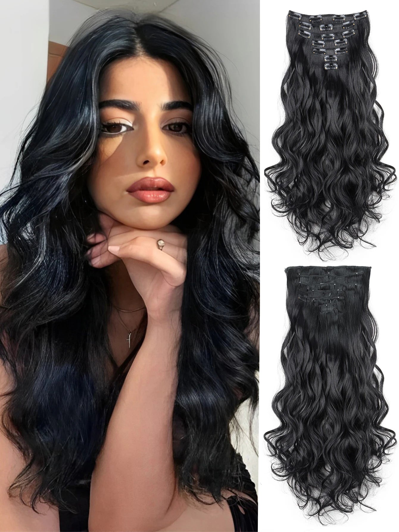 22-Inch Wavy Clip-In Hair Extensions for Instant Volume - 17