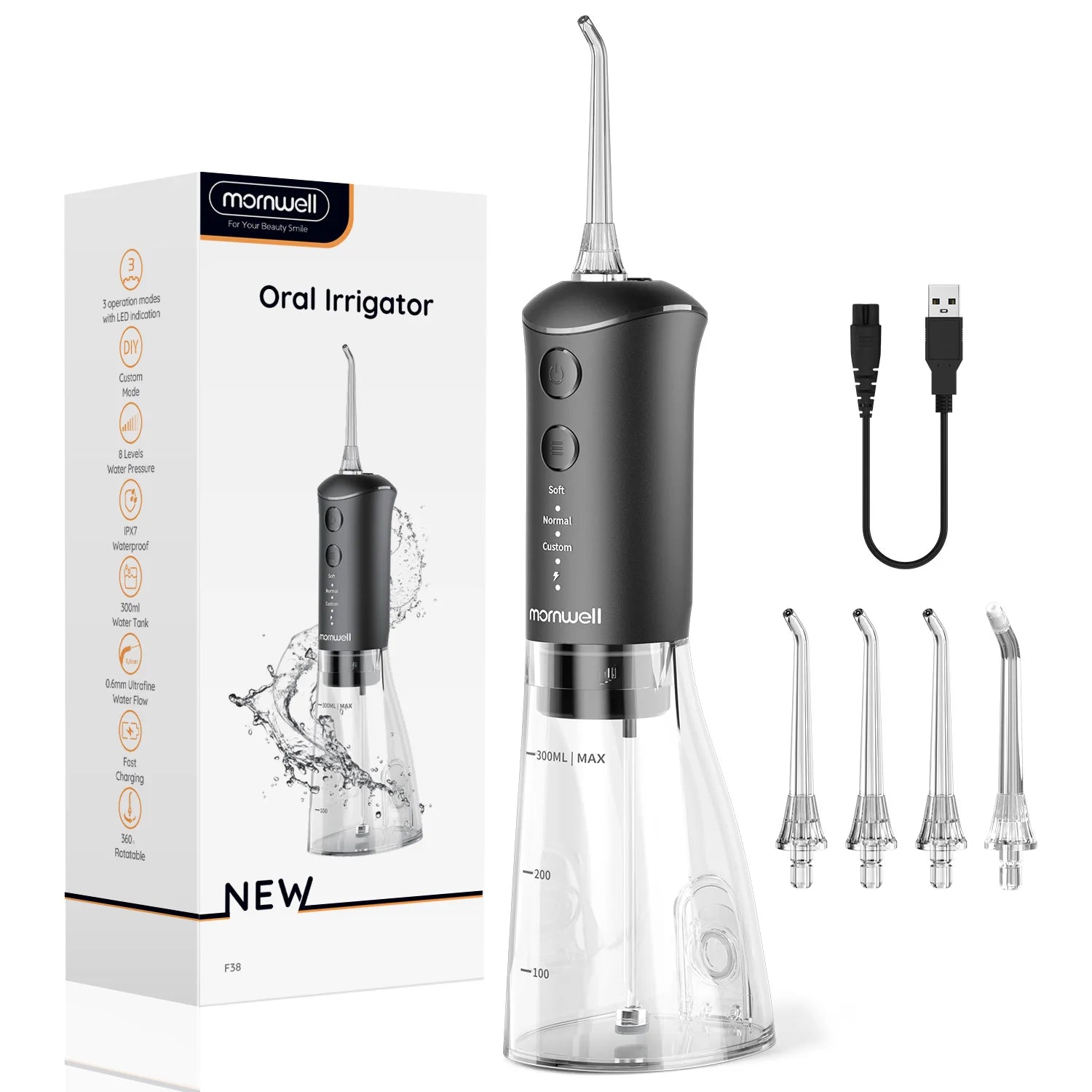 Portable Rechargeable Oral Irrigator with 300ML Water Tank for Dental Care - 15