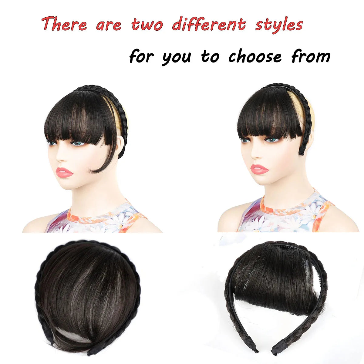 Braided Headband with Natural Looking Bangs for Women