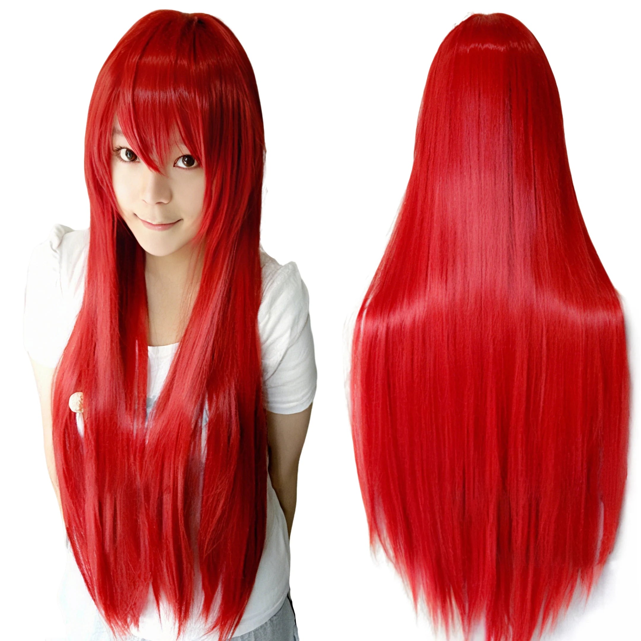 Long Red Straight Anime Cosplay Wig for Halloween Costume Parties - 1