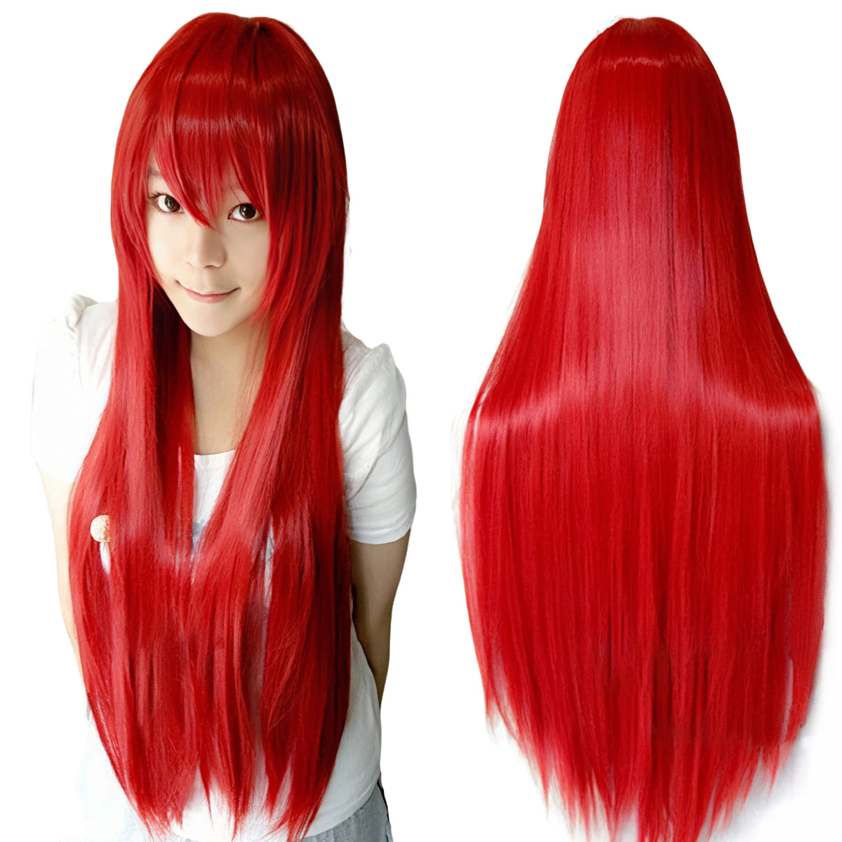 Long Red Straight Anime Cosplay Wig for Halloween Costume Parties
